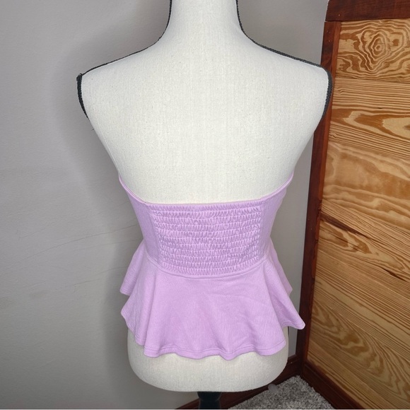 Free People Lavender Purple Strapless Peplum Lace Up Smocked Crop Top Medium - Picture 4 of 9